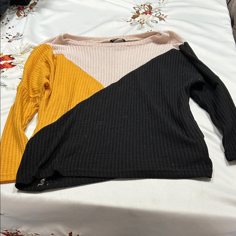 SHEIN Colorblock Long Sleeve Top - Black, Yellow, Pink